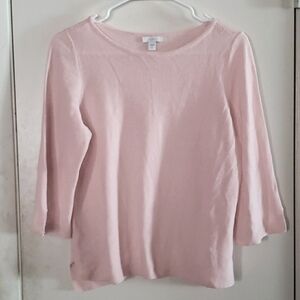 J.Jill Slub Knit Linen Blend Boatneck Sweater 3/4 Sleeves in Pale Pink Size SP